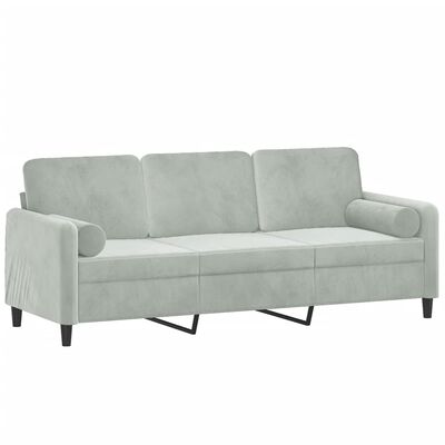 vidaXL 3-Seater Sofa with Throw Pillows Light Grey 180 cm Velvet