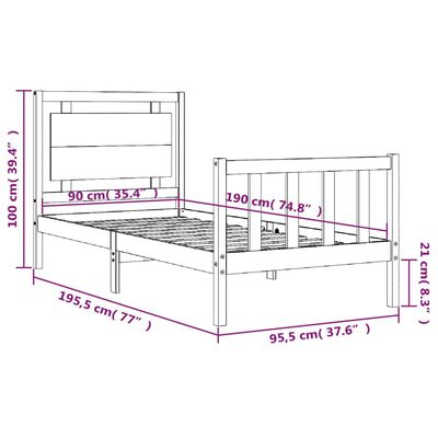 vidaXL Bed Frame without Mattress Black 90x190 cm Single Solid Wood Pine