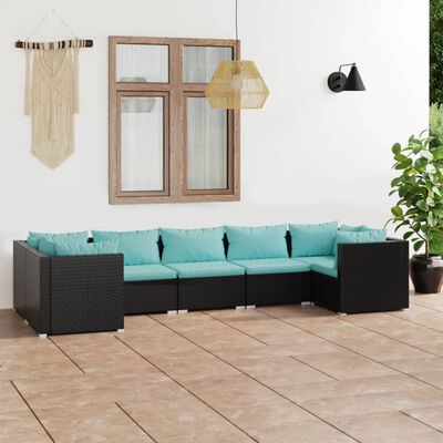 vidaXL 7 Piece Garden Lounge Set with Cushions Poly Rattan Black