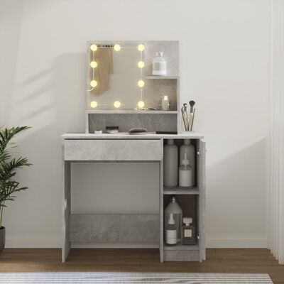 vidaXL Dressing Table with LED Concrete Grey 86.5x35x136 cm