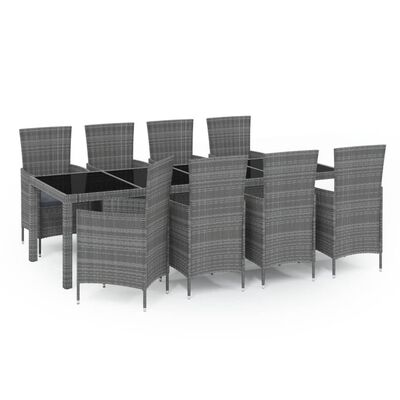 vidaXL 9 Piece Outdoor Dining Set with Cushions Poly Rattan Grey