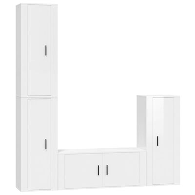 vidaXL 4 Piece TV Cabinet Set High Gloss White Engineered Wood