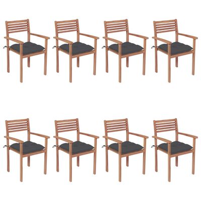 vidaXL Stackable Garden Chairs with Cushions 8 pcs Solid Teak Wood