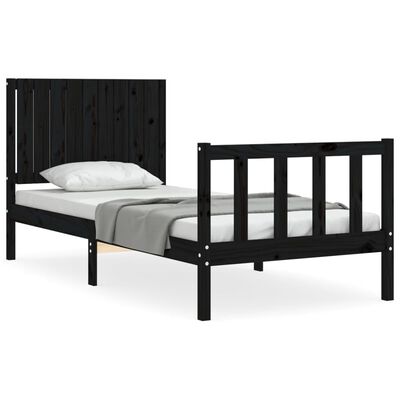 vidaXL Bed Frame with Headboard Black Single Solid Wood