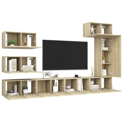 vidaXL 8 Piece TV Cabinet Set Sonoma Oak Engineered Wood