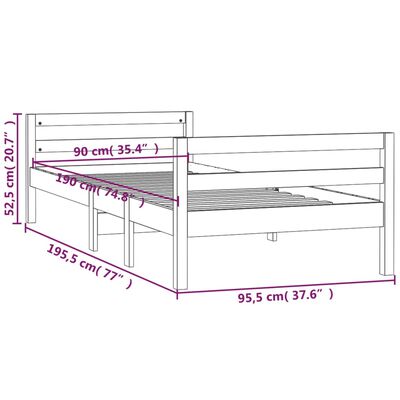 vidaXL Bed Frame without Mattress Black 90x190 cm Single Solid Wood Pine