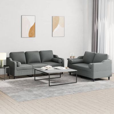 vidaXL 2 Piece Sofa Set with Pillows Dark Grey Fabric