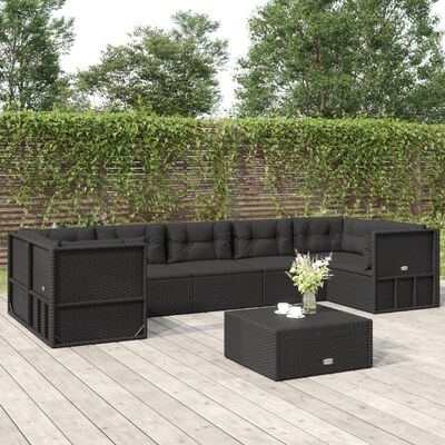 vidaXL 7 Piece Outdoor Sofa Set with Cushions Black Poly Rattan