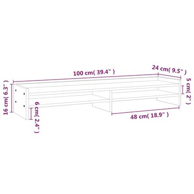 vidaXL Monitor Stand 100x24x16 cm Solid Wood Pine