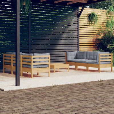 vidaXL 7 Piece Garden Lounge Set with Grey Cushions Pinewood