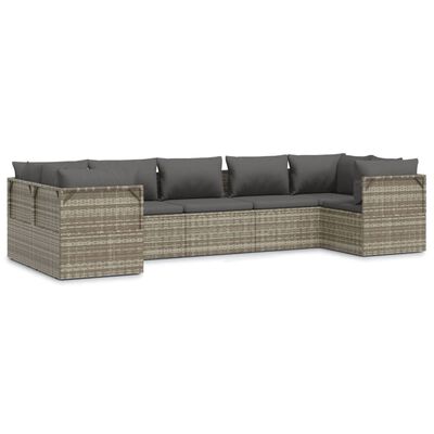 vidaXL 7 Piece Garden Lounge Set with Cushions Grey Poly Rattan