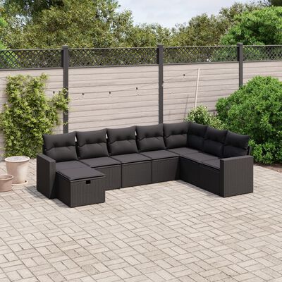 vidaXL 8 Piece Garden Sofa Set with Cushions Black Poly Rattan