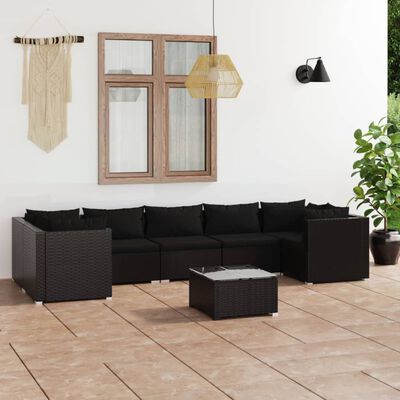 vidaXL 8 Piece Garden Lounge Set with Cushions Poly Rattan Black