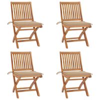 vidaXL Folding Garden Chairs with Cushions 4 pcs Solid Teak Wood