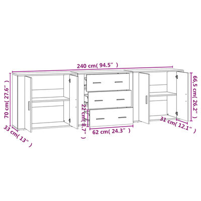 vidaXL Sideboards 3 pcs Smoked Oak Engineered Wood