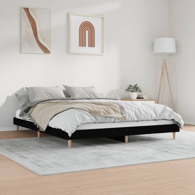 vidaXL Bed Frame without Mattress Black 150x200 cm King Size Engineered Wood