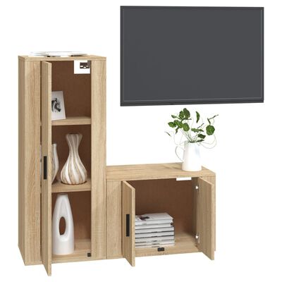 vidaXL 2 Piece TV Cabinet Set Sonoma Oak Engineered Wood