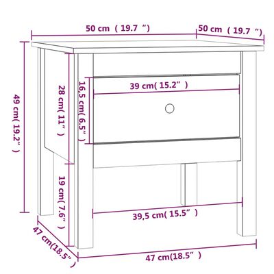 vidaXL Side Table Black 50x50x49 cm Solid Wood Pine