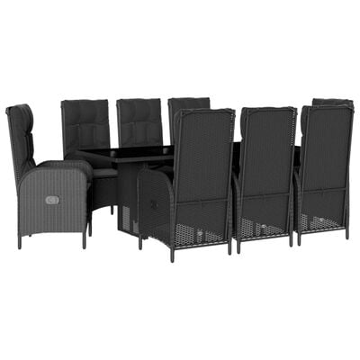 vidaXL 9 Piece Garden Dining Set with Cushions Black Poly Rattan