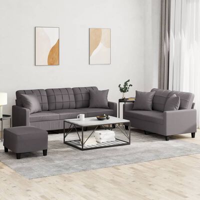 vidaXL 3 Piece Sofa Set with Pillows Grey Faux Leather