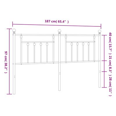 vidaXL Metal Headboard White 180 cm