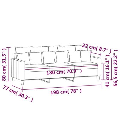 vidaXL 3-Seater Sofa Dark Grey 180 cm Fabric