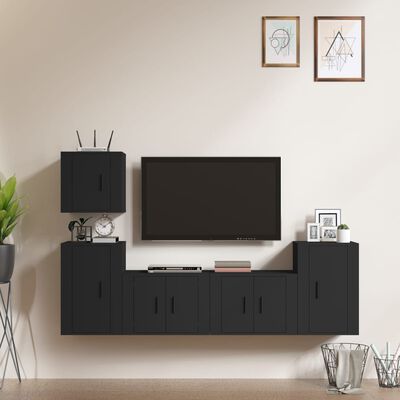 vidaXL 5 Piece TV Cabinet Set Black Engineered Wood