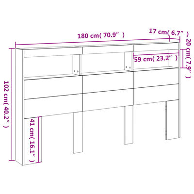 vidaXL Headboard Cabinet with LED Black 180x17x102 cm