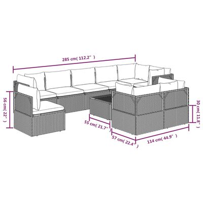 vidaXL 10 Piece Garden Lounge Set with Cushions Grey Poly Rattan