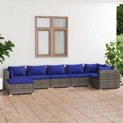 vidaXL 7 Piece Garden Lounge Set with Cushions Poly Rattan Grey