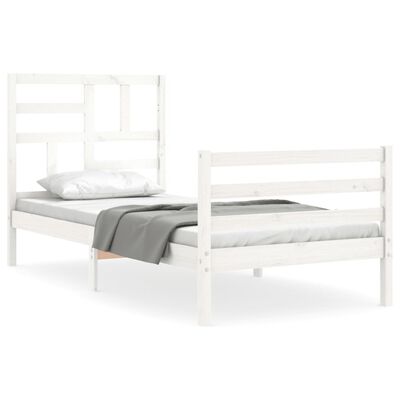 vidaXL Bed Frame without Mattress White Single Solid Wood