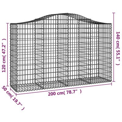 vidaXL Arched Gabion Baskets 5 pcs 200x50x120/140 cm Galvanised Iron