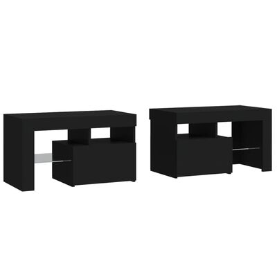 vidaXL Bedside Cabinets 2 pcs with LED Lights Black 70x36.5x40 cm