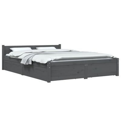 vidaXL Bed Frame without Mattress with Drawers Grey King Size