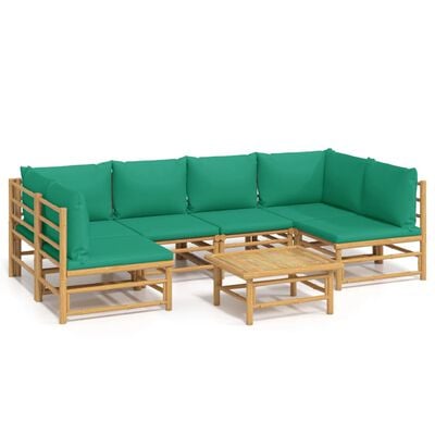 vidaXL 7 Piece Garden Lounge Set with Green Cushions Bamboo