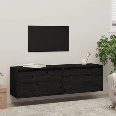 vidaXL Wall Cabinets 2 pcs Black 60x30x35 cm Solid Pinewood