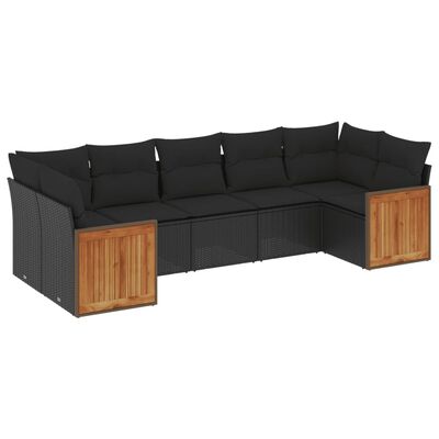 vidaXL 7 Piece Garden Sofa Set with Cushions Black Poly Rattan