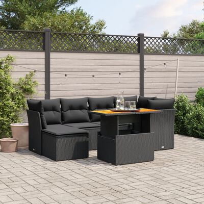 vidaXL 7 Piece Garden Sofa Set with Cushions Black Poly Rattan