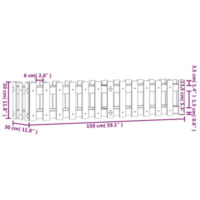 vidaXL Garden Raised Bed with Fence Design 150x30x30 cm Solid Wood Pine