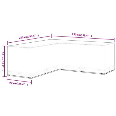 vidaXL Garden Furniture Cover L-Shaped 12 Eyelets 250x90x90 cm