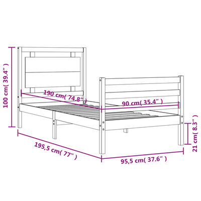 vidaXL Bed Frame without Mattress Single Solid Wood