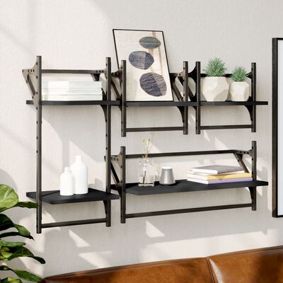 vidaXL 4 Piece Wall Shelf Set with Bars Black Engineered Wood