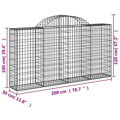 vidaXL Arched Gabion Baskets 25 pcs 200x30x100/120 cm Galvanised Iron