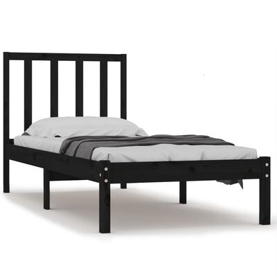 vidaXL Bed Frame without Mattress Black Solid Wood Pine 90x190 cm Single