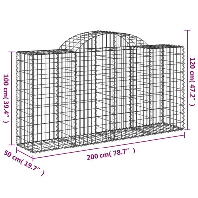 vidaXL Arched Gabion Baskets 7 pcs 200x50x100/120 cm Galvanised Iron