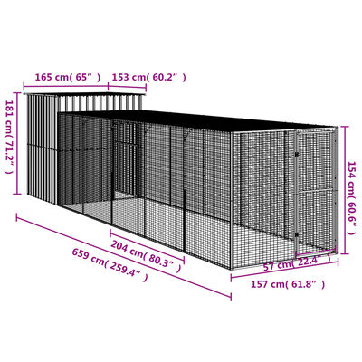 vidaXL Chicken Cage with Run Light Grey 165x659x181 cm Galvanised Steel