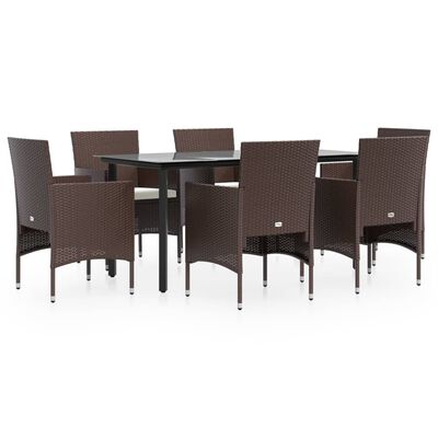 vidaXL 7 Piece Garden Dining Set with Cushions Brown and Black