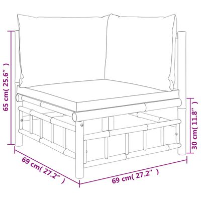 vidaXL 6 Piece Garden Lounge Set with Cream White Cushions Bamboo