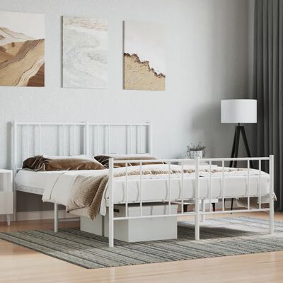 vidaXL Metal Bed Frame without Mattress with Footboard White 135x190 cm Double