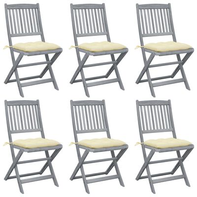 vidaXL Folding Outdoor Chairs 6 pcs with Cushions Solid Acacia Wood